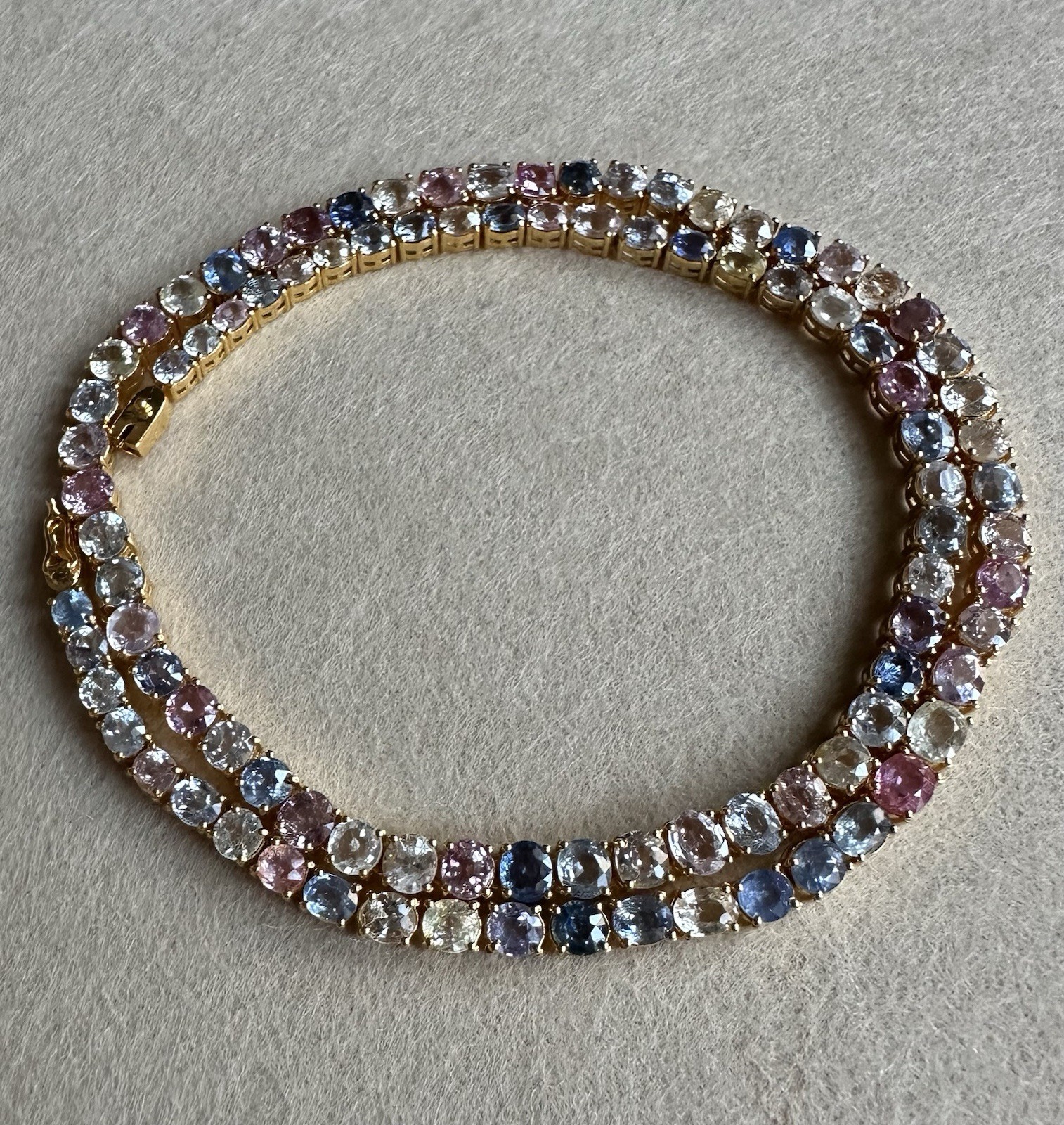 Certified Natural Burma Mogok Multicolor Sapphire 19K Yellow Gold TennisNeckalce