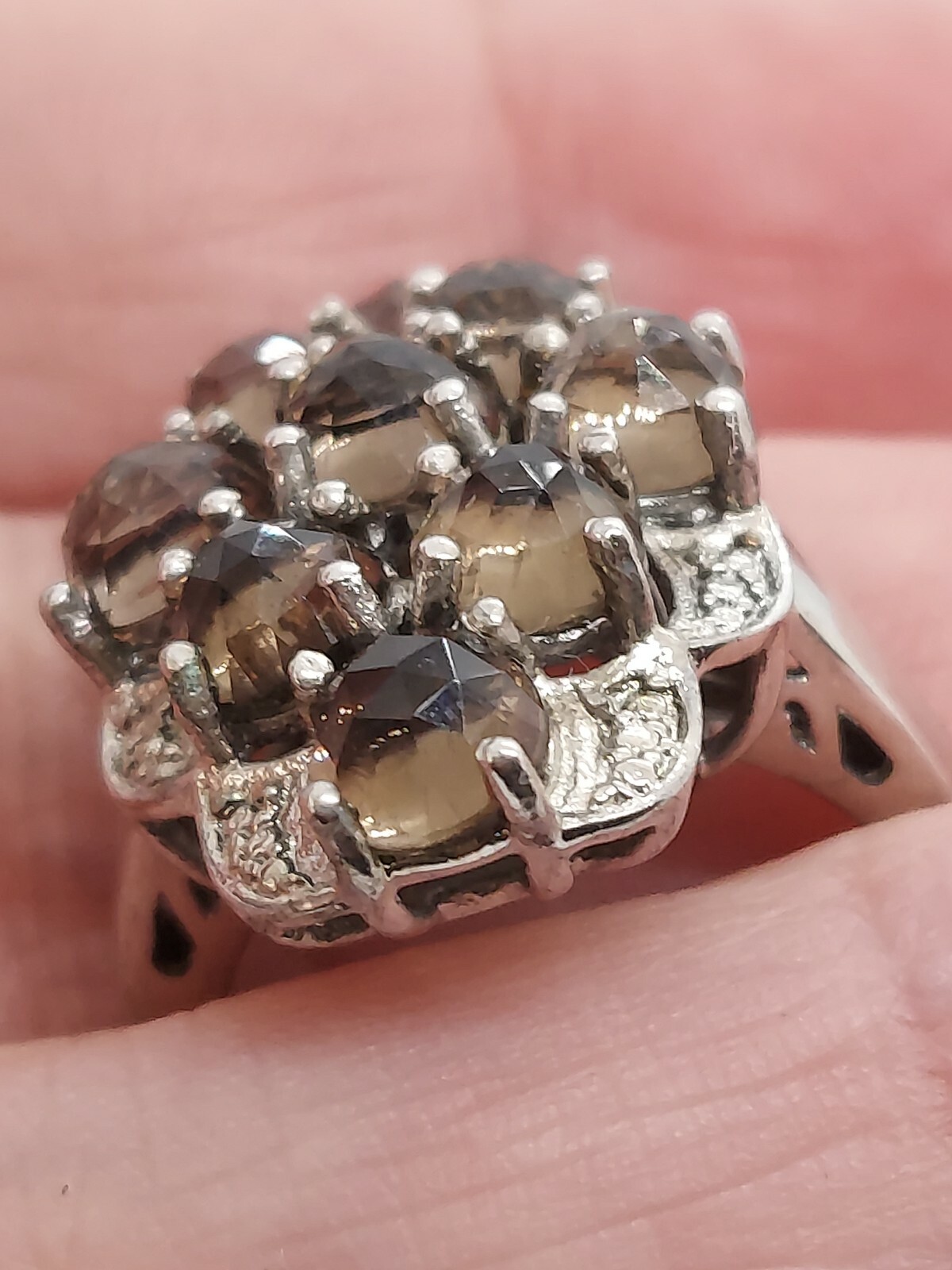 Karis STS Silver Tone Feceted Smoky Quartz Ring size 7.5