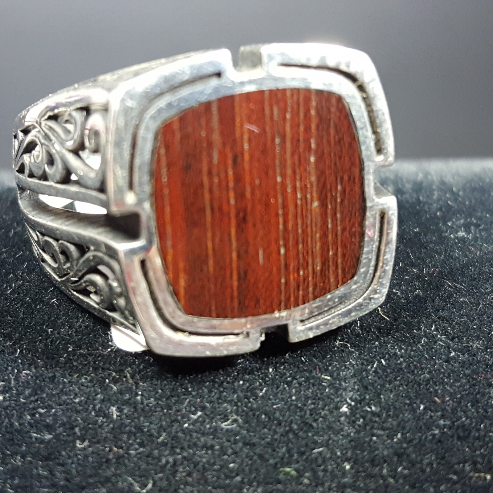 Mens Wood Inlay 925 Solid Sterling Silver Ring Size 10 SS