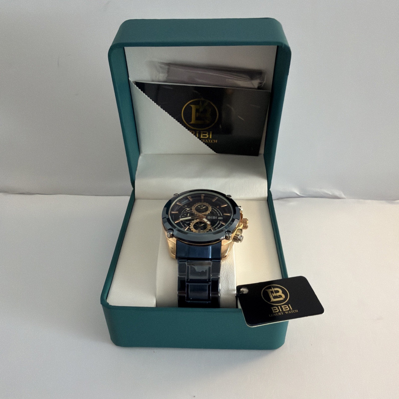 BIBI Luxury Watch Men’s Chronograph Rose Gold and Navy Blue Stainless Steel Spor