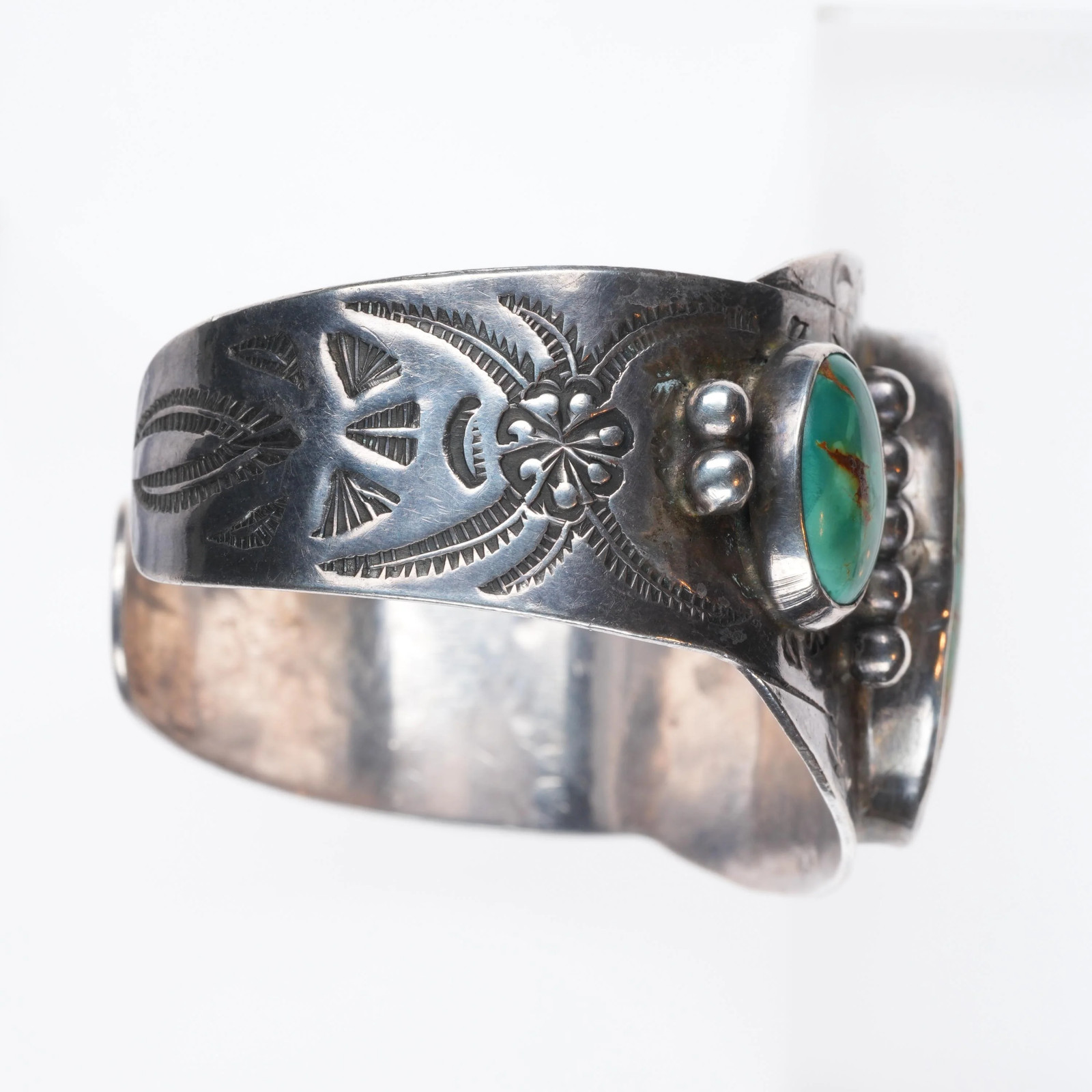 6.3″ 1950’s Vintage sterling silver Fred Harvey Royston turquoise cuff bracelet