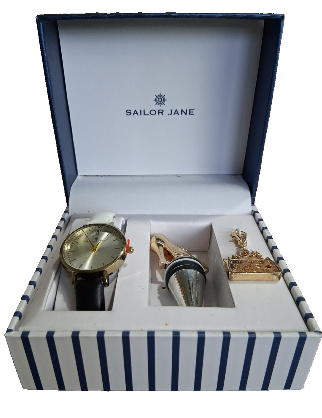 Sailor Jane Watch Set NIB Black White Shoe Wine Stopper Purse Charm Boxed