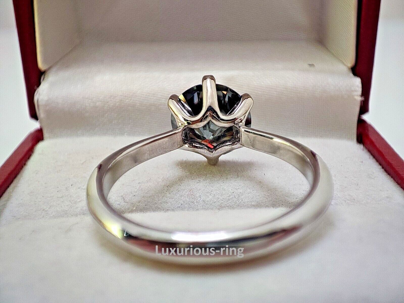 925 Starling Silver Anniversary Ring, 1.60 Ct Round Cut Grey Moissanite Ring,