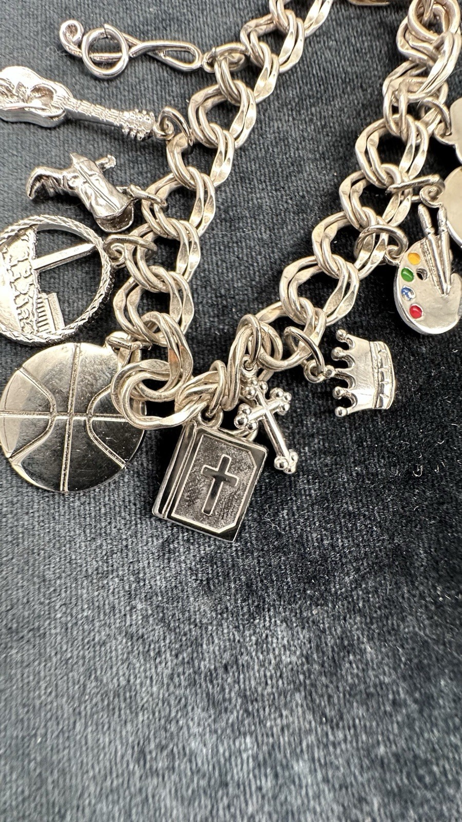 Rembrandt RQC Music Art (11) Charms Sterling Silver Rodium Plated Bracelet 6.25”
