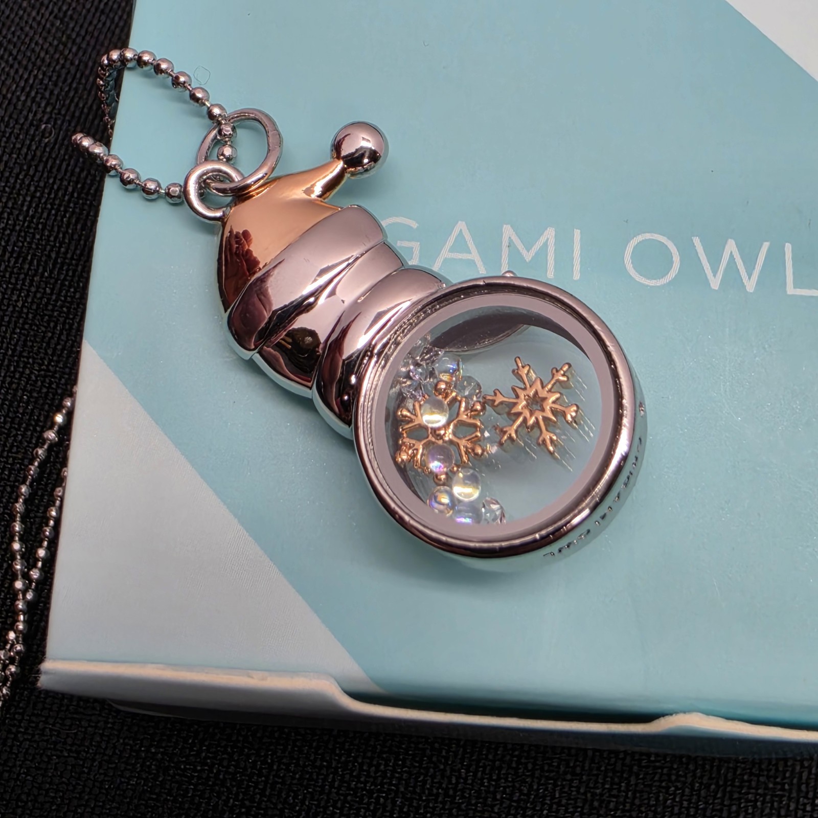 Origami Owl Silver & Rose Gold Snowman CAPSULE Locket Pendant Necklace