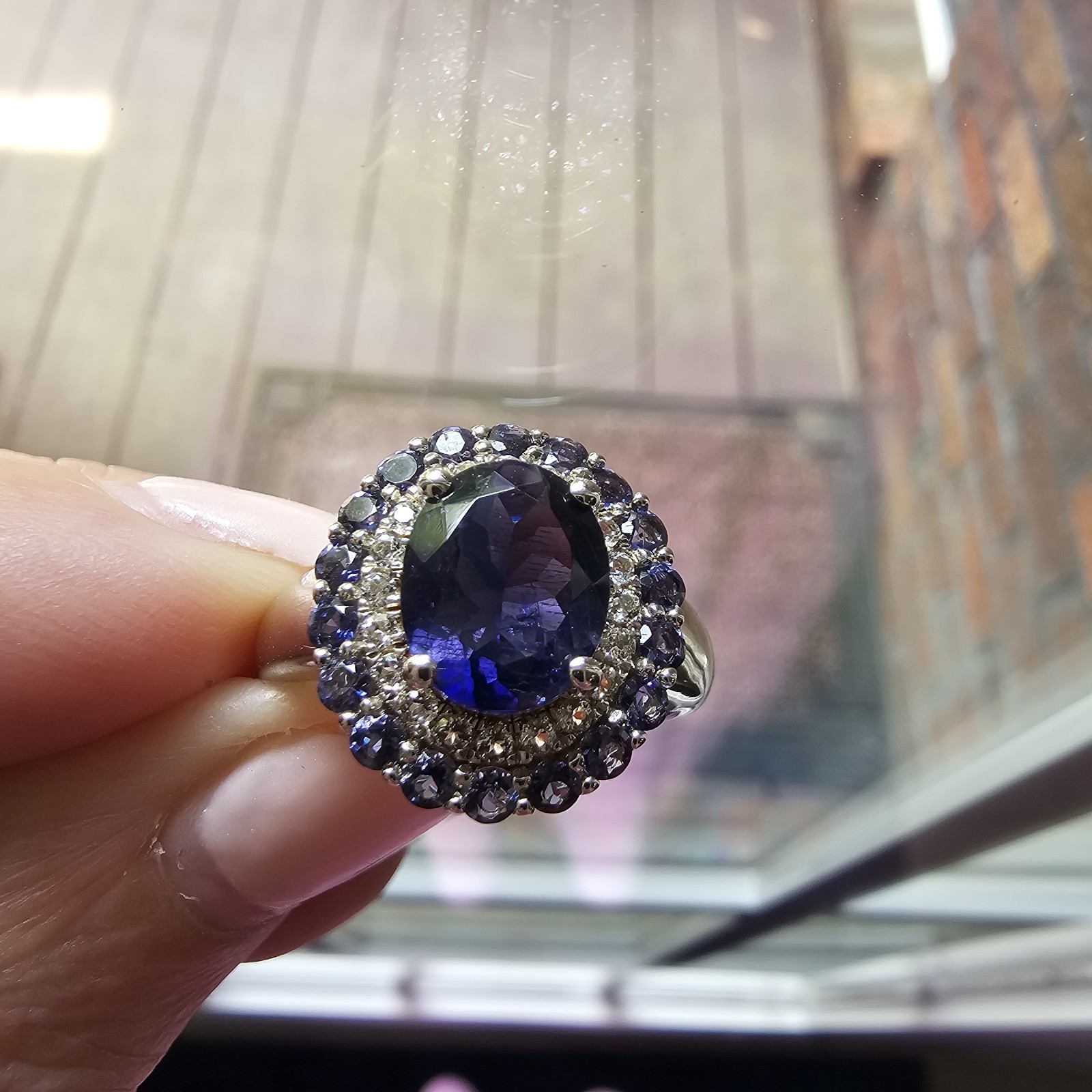 Gem Insider® St Silver 3.01 ctw Natural Iolite & White Topaz Halo Ring SZ 10