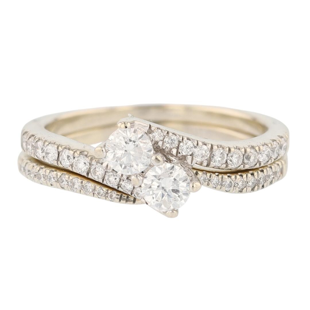 Ever Us .61ctw Round Diamond Two-Stone Wedding Set Rings 14k White Gold Size 8