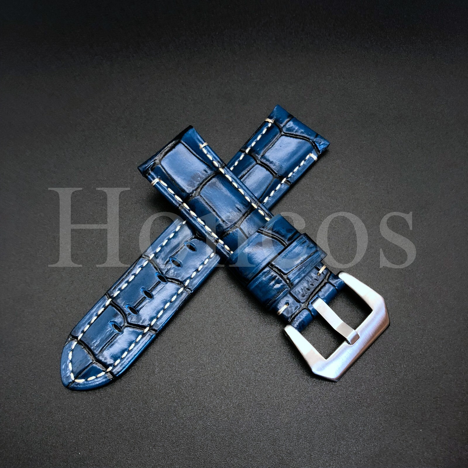 22 24 26 MM Blue Leather Alligator Watch Band Strap Fits for Invicta Pro Diver