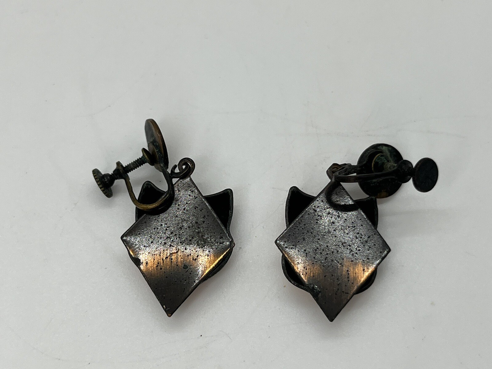 Vintage Drama Comedy & Tragedy Face Masks Copper Dangle Screwback Earrings