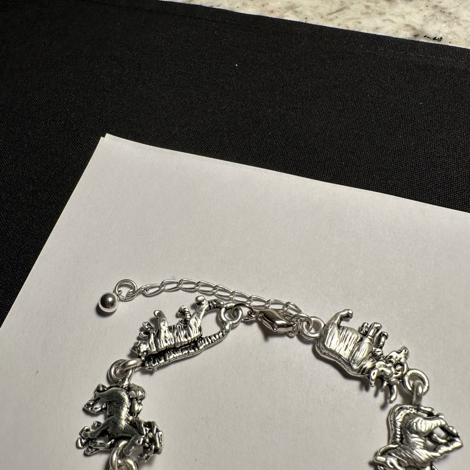 Silver Tone Noah’s Ark Animal Bracelet Extension Chain Adjustable 8 -9 1/2 Inch