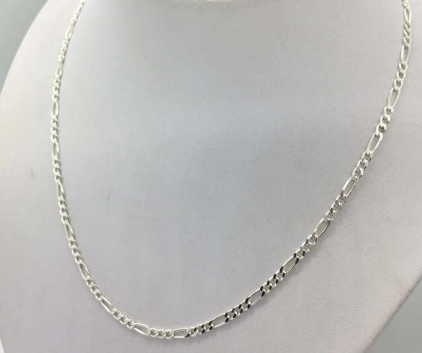 925 Sterling Silver Figaro Chain Necklace 60cm 24″ 3mm Handmade Jewelry Men Wome