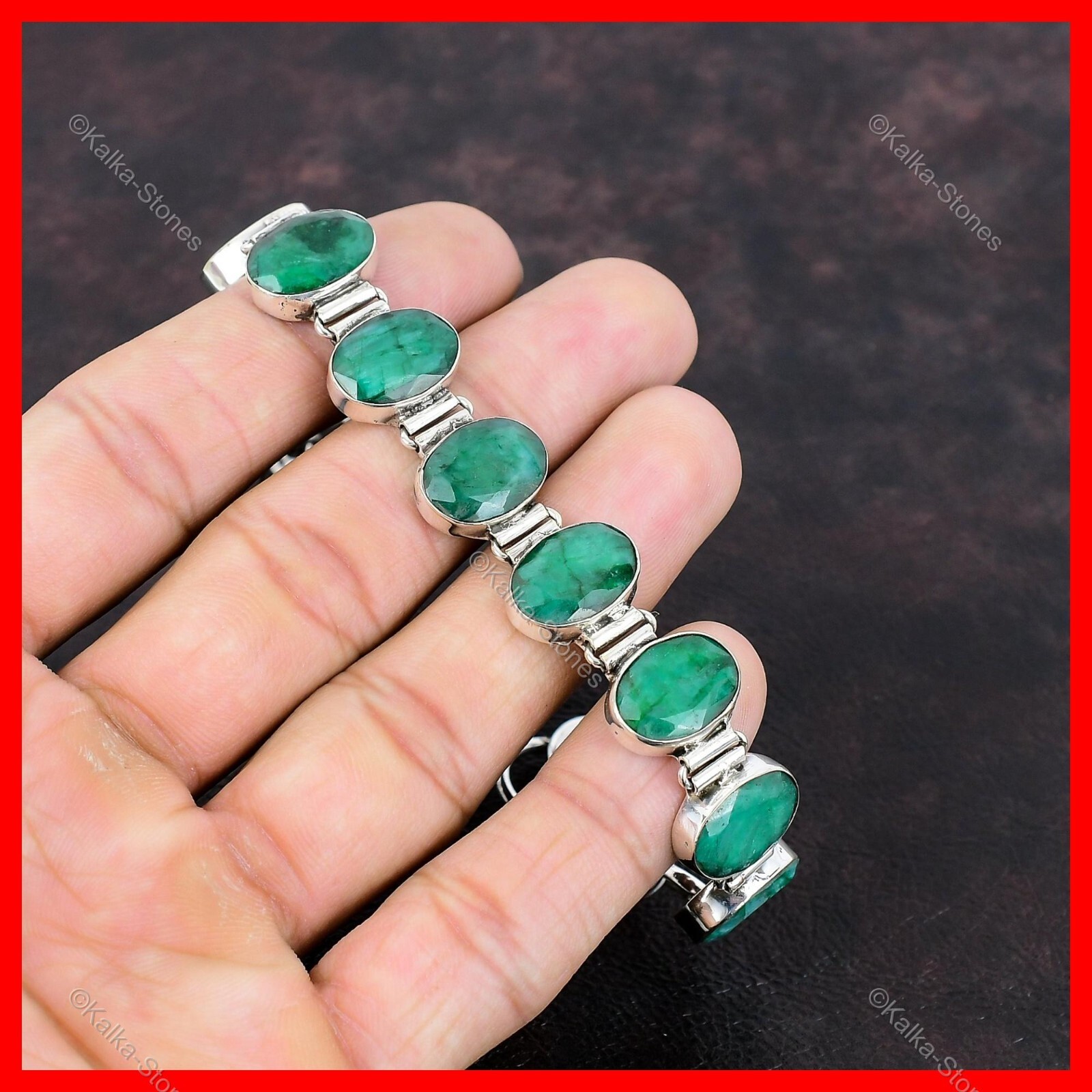 925 Silver Natural Zambian Emrald Wife Chain Halloween Art Deco Bracelet Jewelry