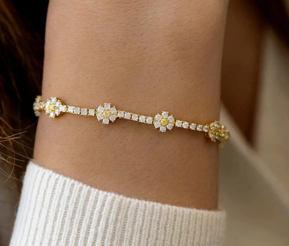 7Ct Round Cut Simulated Citrine & Diamond Tennis Bracelet 14K White Gold Plated
