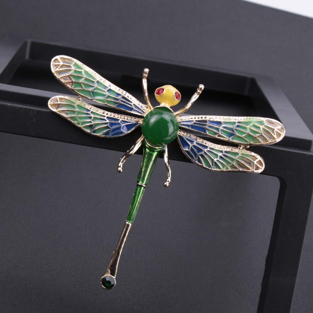 Vintage Luxury Zinc Alloy Dragonfly Brooch Pin with Rhinestone & Plastic Accents