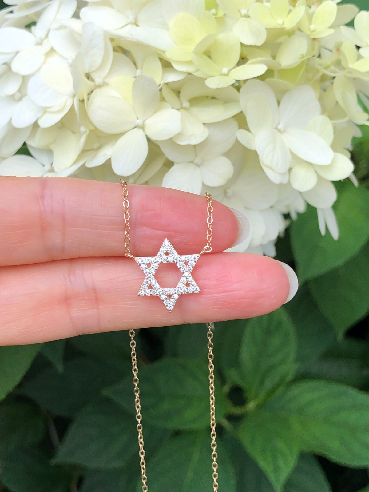 925 Sterling Silver Cz Star of David Pendant Necklace Womens 14.5mm(0.57″) Gold
