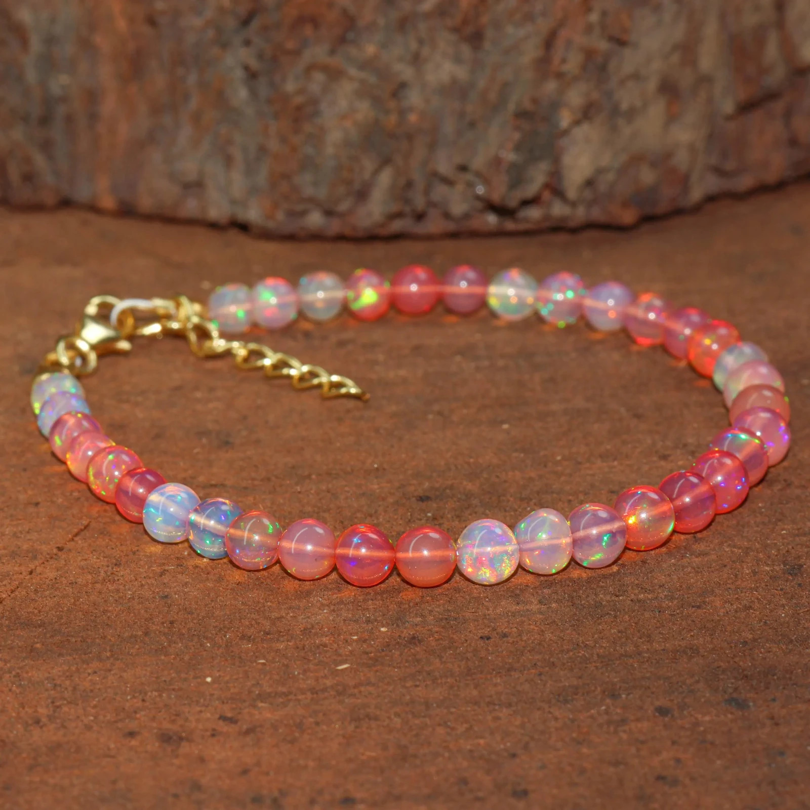 Ethiopian Opal Beaded Bracelet: Sterling Silver, October Birthstone