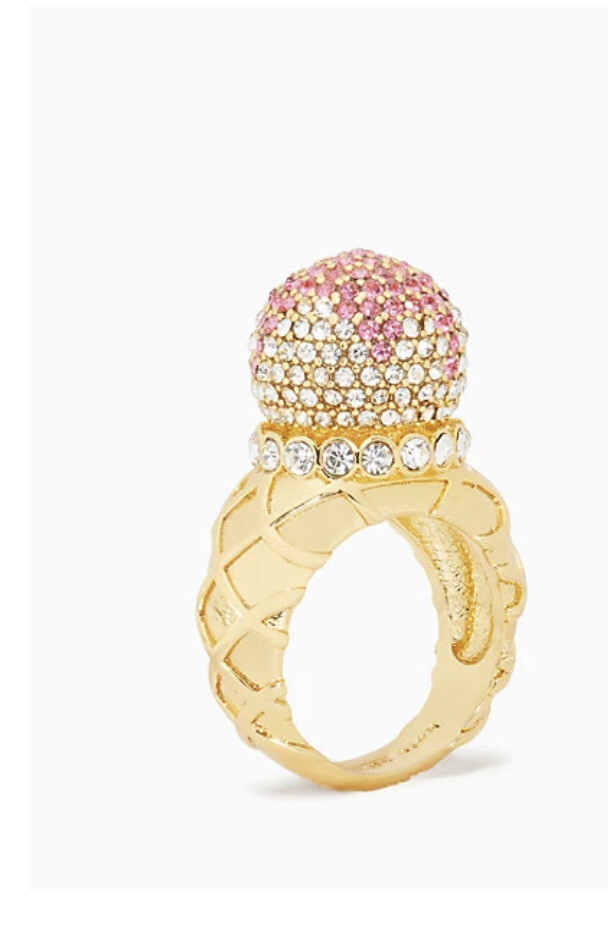 NWT KATE SPADE NEW YORK ICE CREAM SUNDAE 12-K Gold Plated Metal Glass Stone Ring
