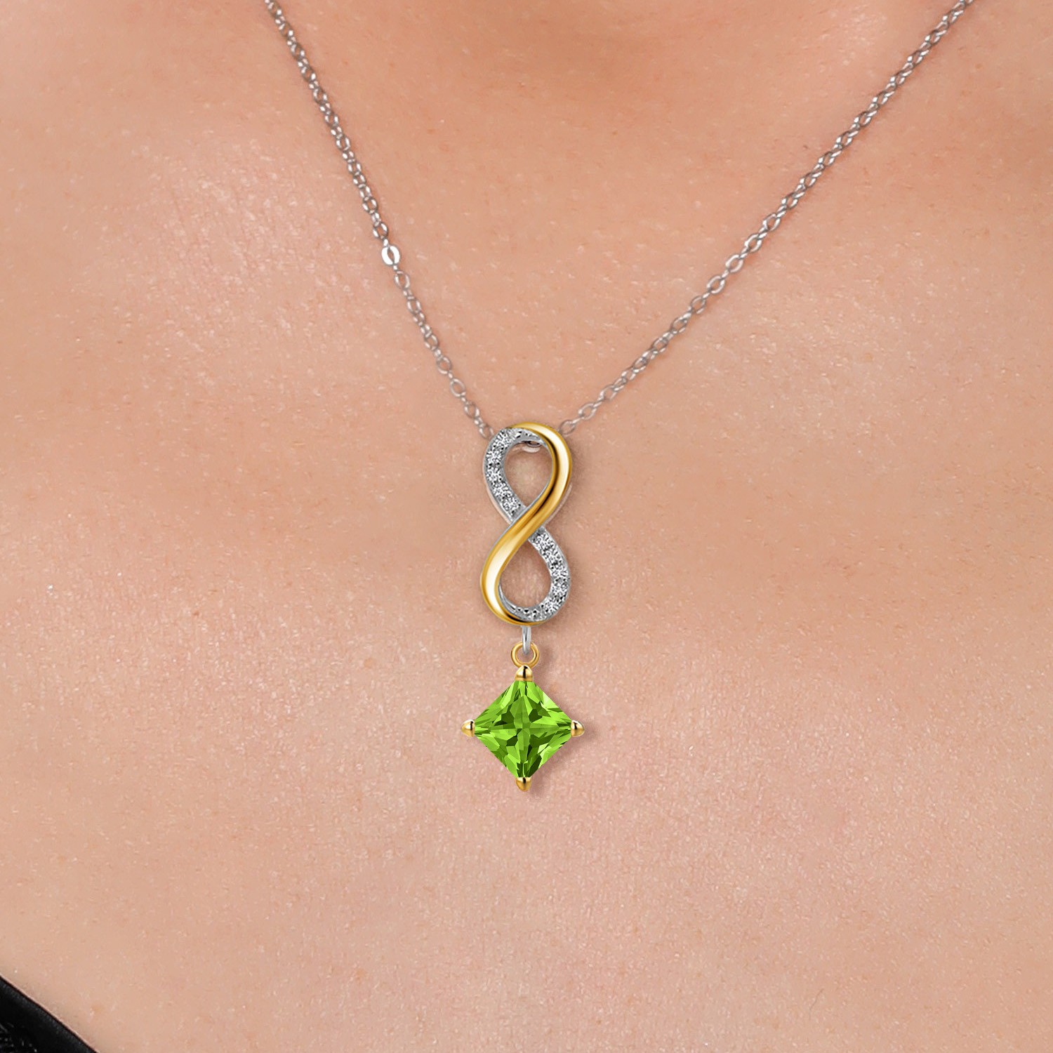 925 Silver and 10K Yellow Gold Peridot and Lab Grown Diamond Pendant Necklace