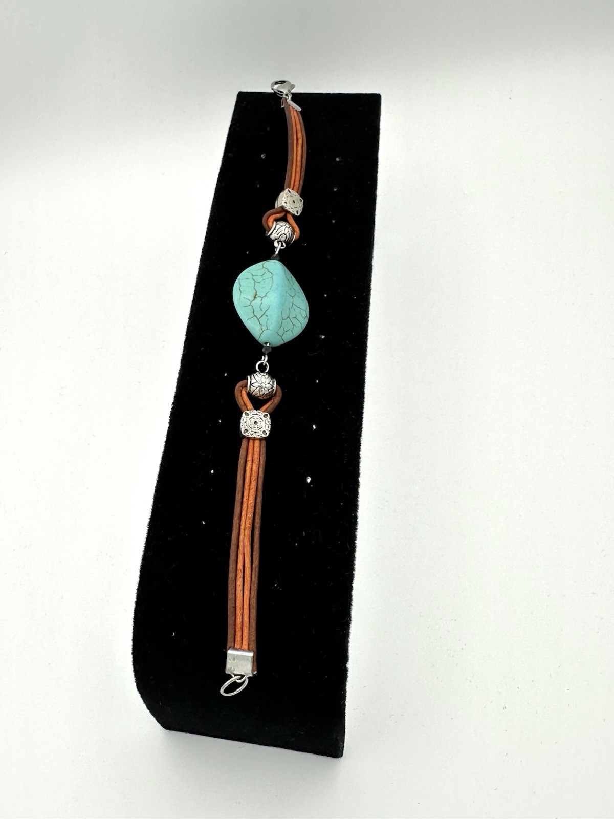 3D Unisex 8.25″, Turquois Simulant with Brown and Orange Leather Bracelet