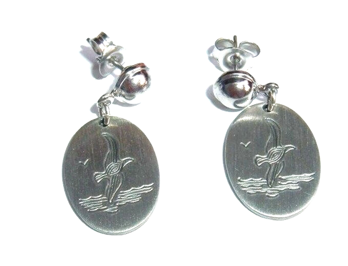 Vintage Genuine Pewter Engraved Sea Gull post earrings Beach Boho Bird Jewelry