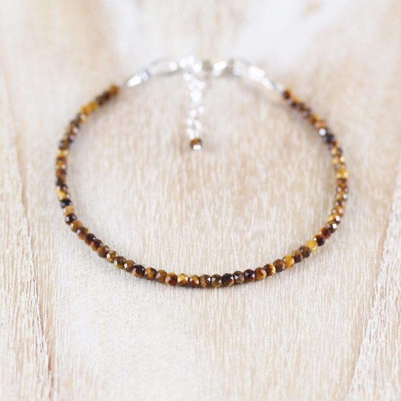 Natural AA+ Tiger’s Eye Round Gemstone Beads Bracelet In925Silver Woman Jewelry