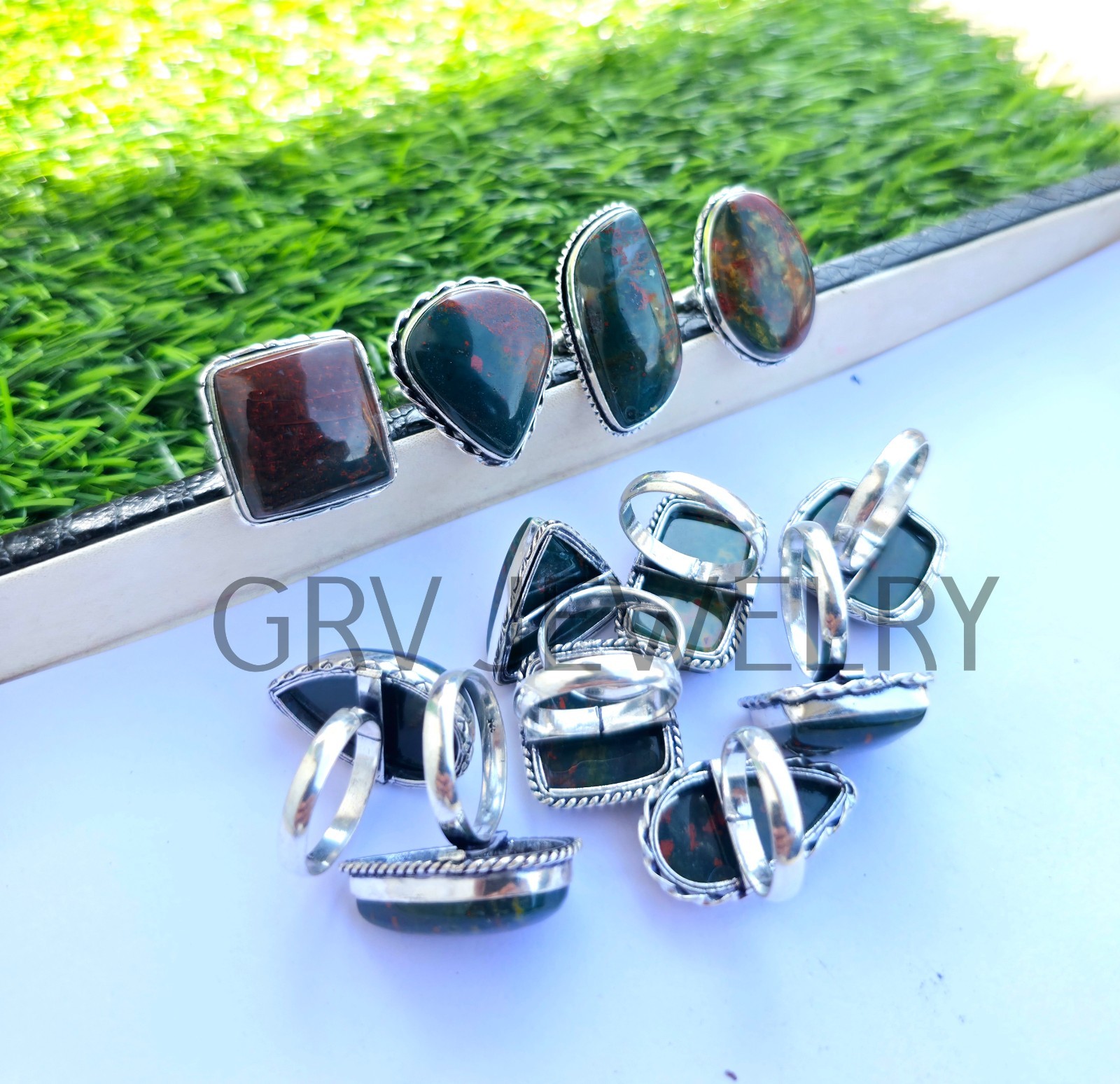 1-500 Pcs Bloodstone In Wholesale Gemstone Rings Lot Bulk: Silver Plated Whr-97