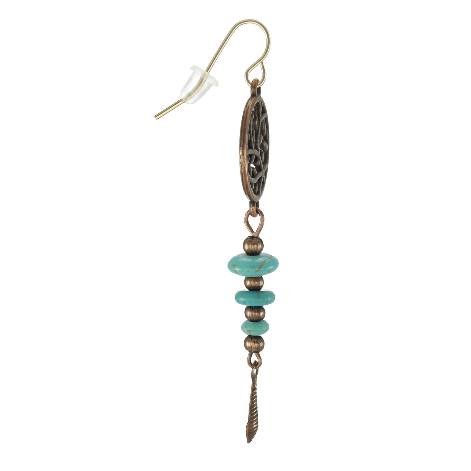 Beautiful Copper and Turquoise Dangle Earrings, 18K Gold Ear Wires