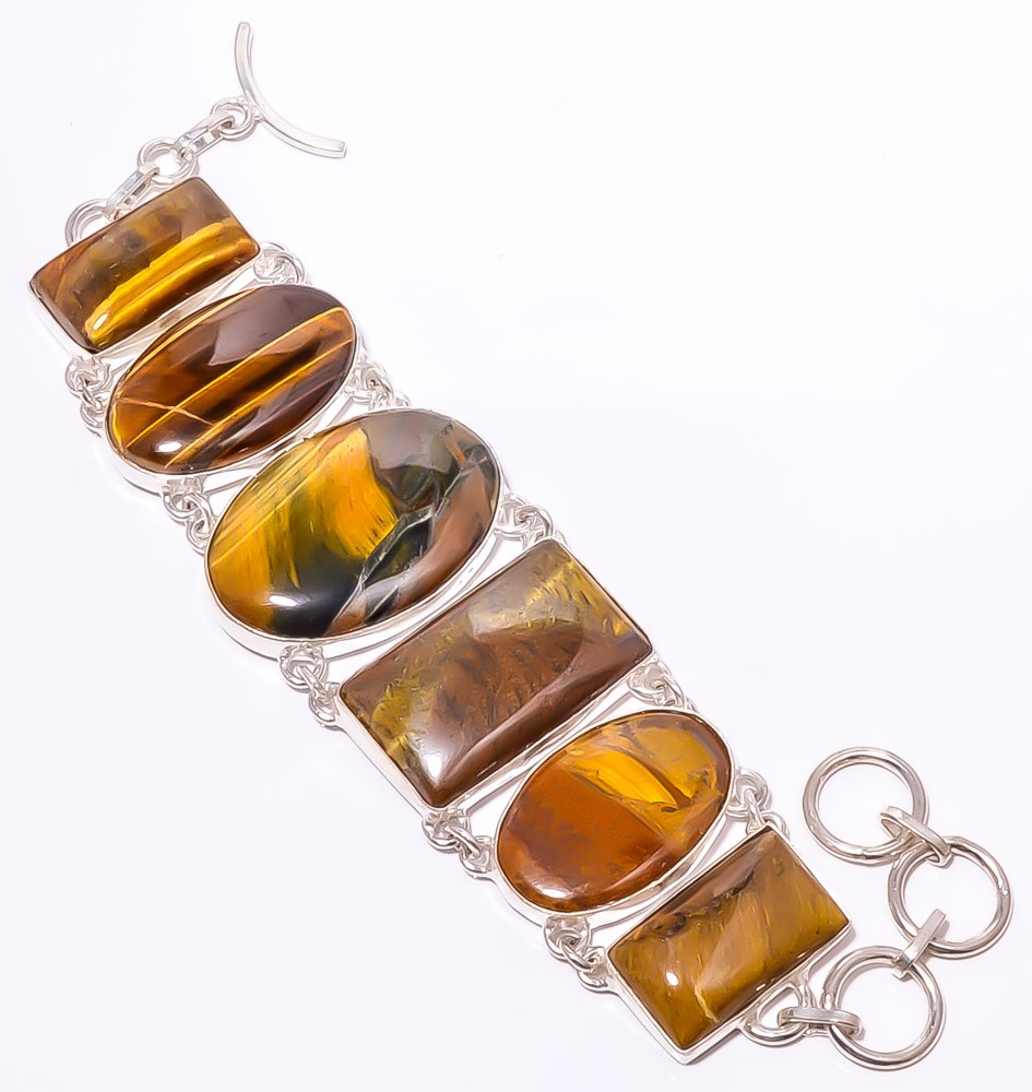 Yellow Tiger Eye – South Africa 925 Silver Plated Bracelet 7.99″ A334