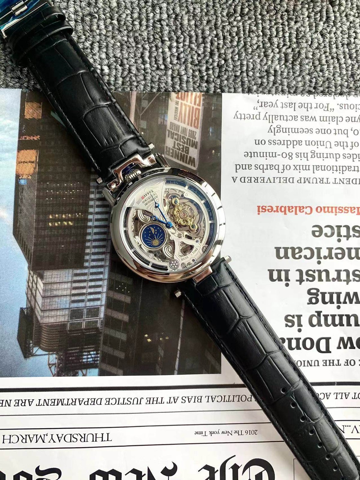 Automatic Skeleton Men Watch Moon‑Phase Large Dial Tourbillon Style Wristwatch