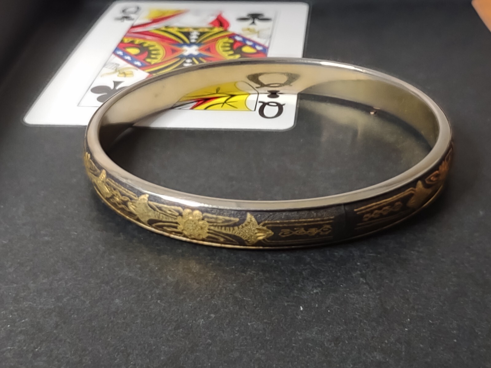 Vintage 7.5 Inch Damascene Bangle Bracelet