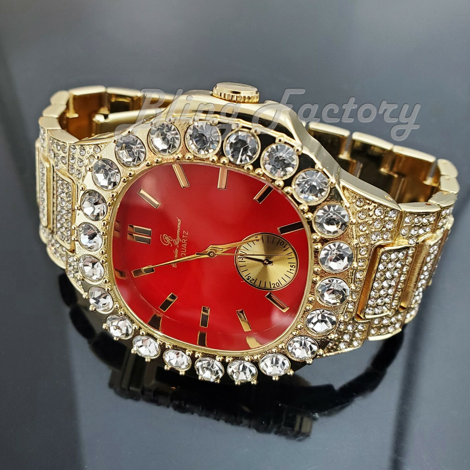 Men’s Iced Luxury Urban Style Bling Gold finished Big Lab Diamond Bracelet Watch