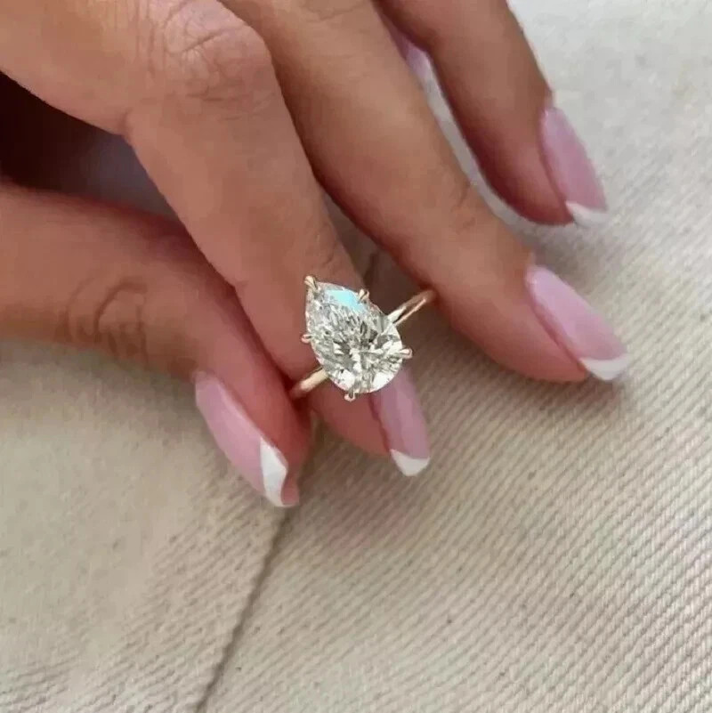 4ct Pear Cut Lab Created Diamond Engagement Solitaire Ring 14K Yellow Gold FN