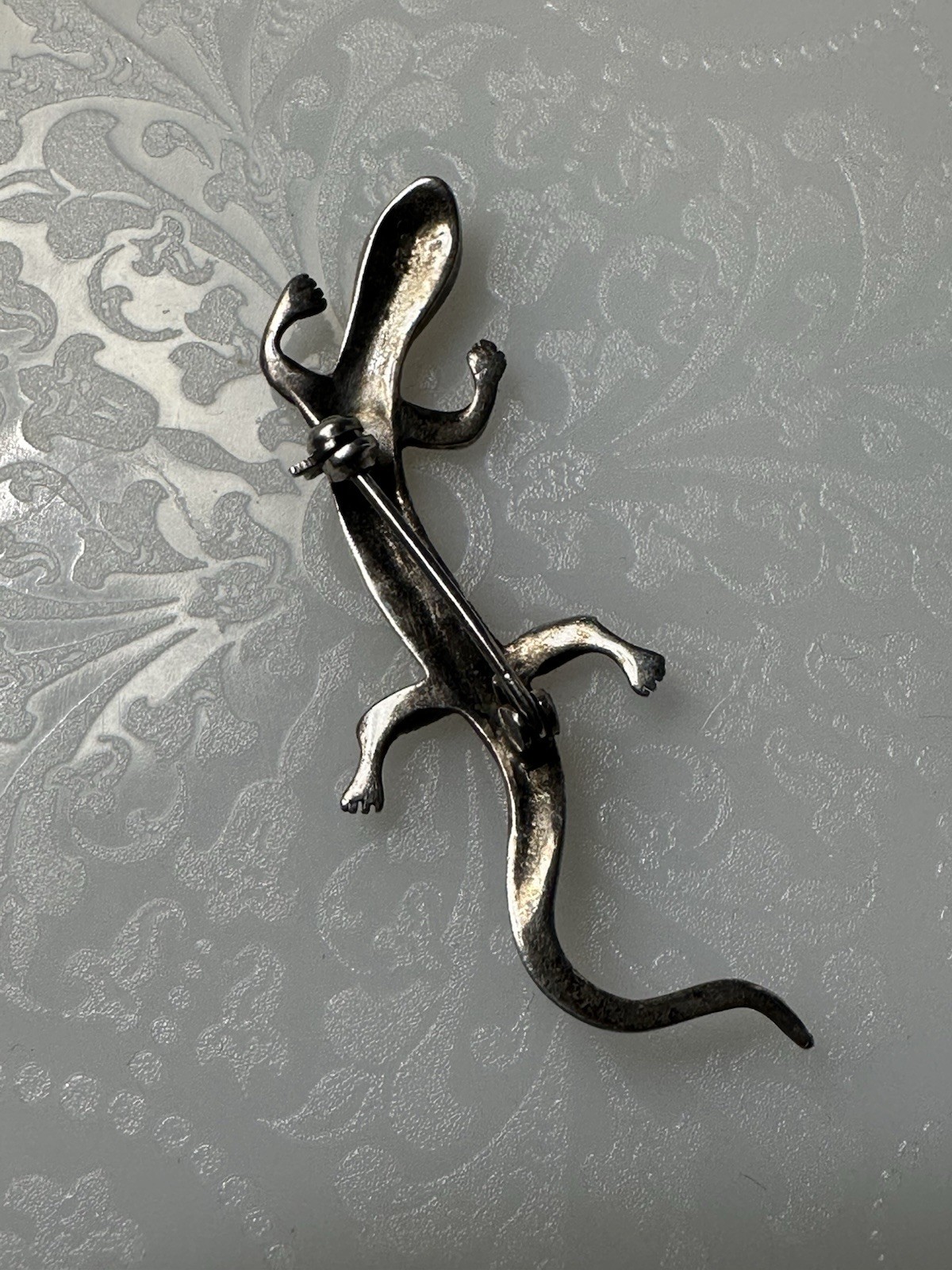 Vintage Sterling Silver Marcasite Gecko Lizard Salamander Brooch Pin 925