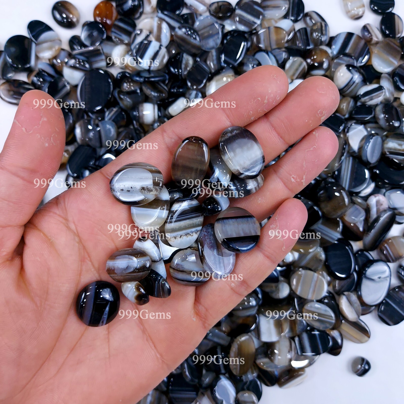 50 Pcs Wholesale Natural Black Banded Mix Shape Cabochon Gemstone Lot 10-20 mm