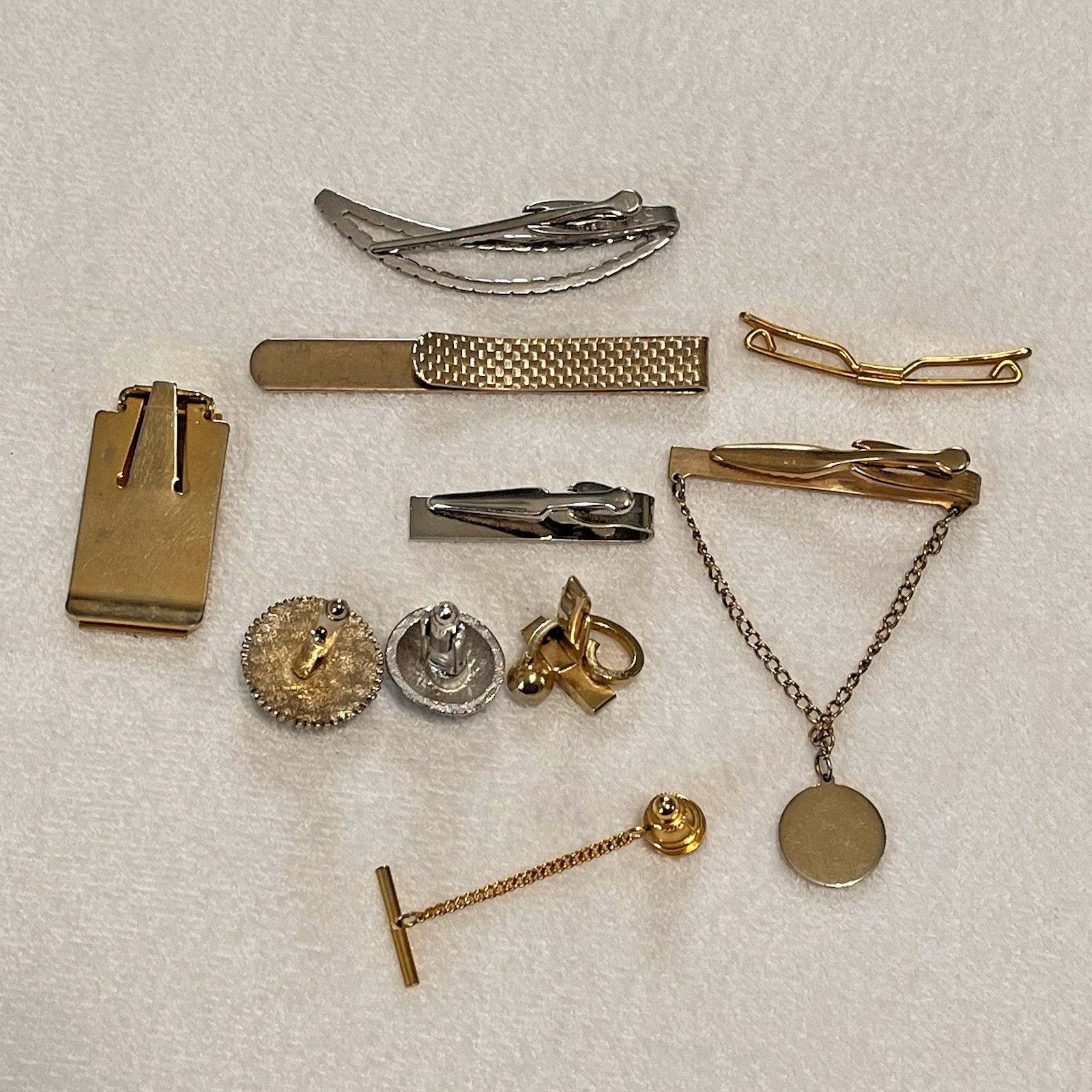 Collection Vintage Junk Drawer Lot Tie Bars Lapel Pins Single Cufflinks 38 Items