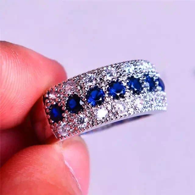 2.00 Ct Round Cut Natural Sapphire Diamond Wedding Ring 14K Solid White Gold 5