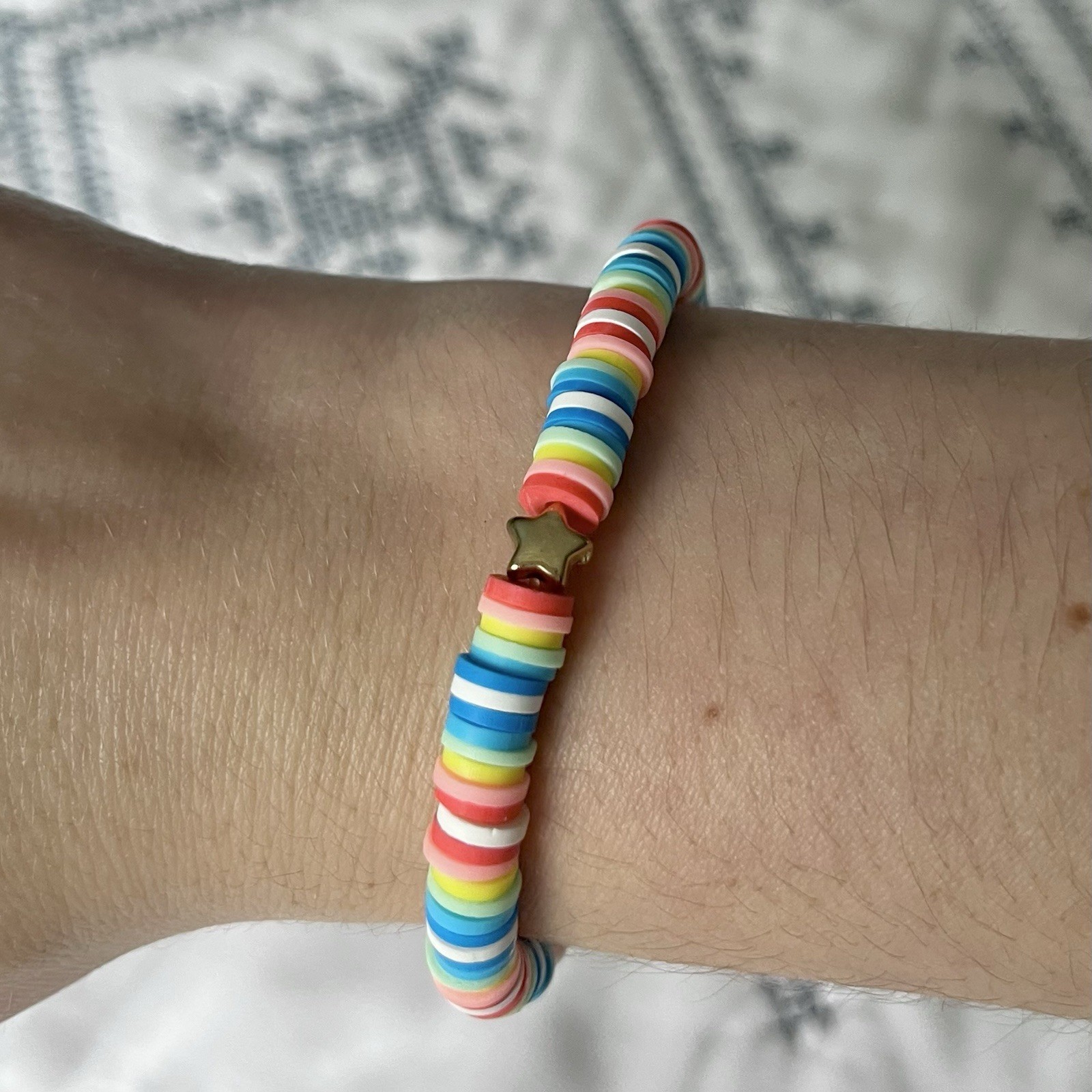 Multicolor Beaded Stretch Bracelet Round Polymer Elastic Cord Unisex Adults