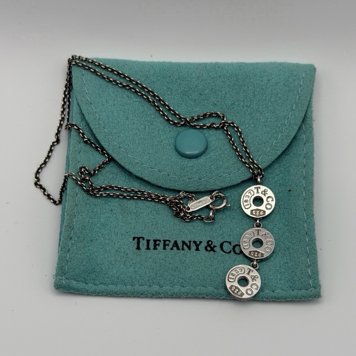 Authentic Tiffany & Co. 1837 Triple Circle Sterling Silver Necklace 925