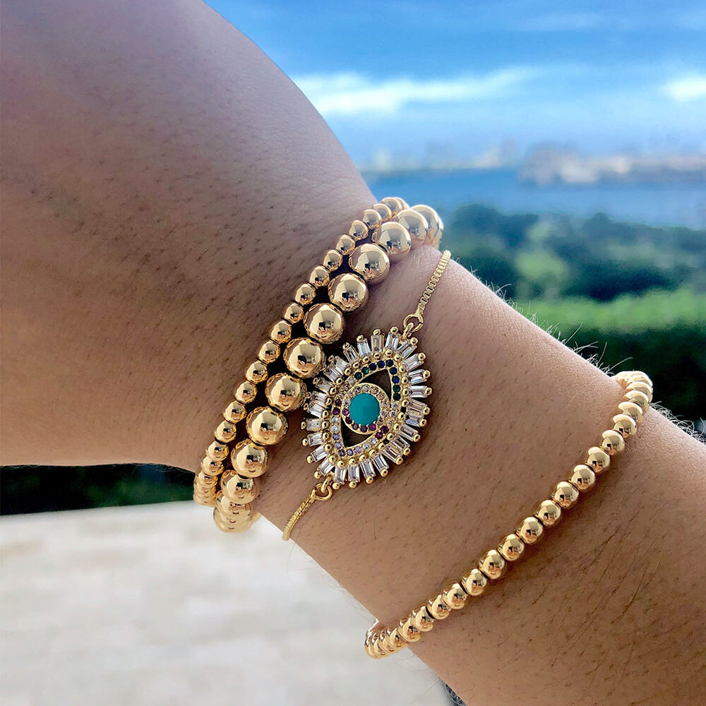 4 6 8MM Elastic Gold Filled Beaded Bracelet Women Stackable Gold Bead Bracelets