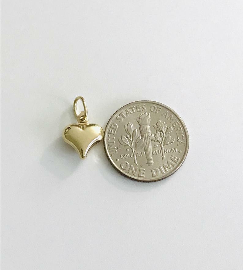 14K Real Gold 3D Heart 0.55″ Pendant, 14k Solid Gold 0.8mm Cable Chain- 14KC2905