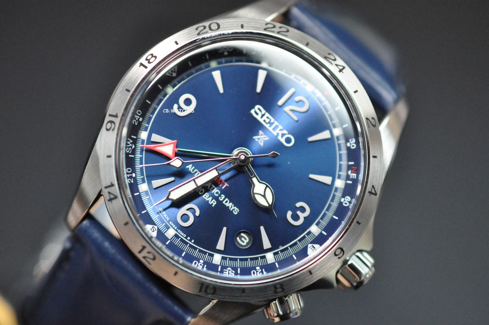 Seiko Prospex SPB377J1 Alpinist Blue Dial GMT Leather 200m Automatic