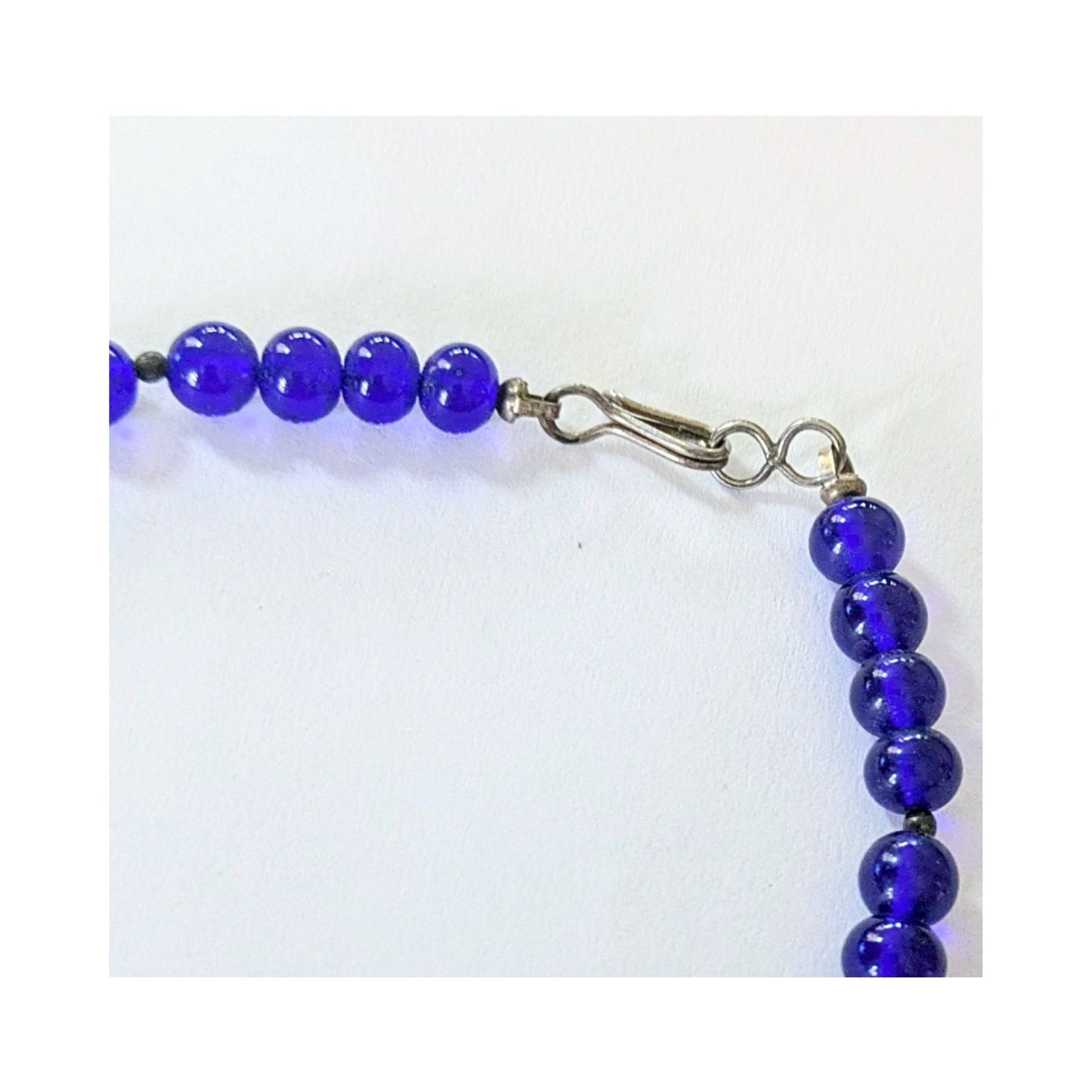 N.A. Style Sterling Silver Cobalt Blue Beaded Feather Pendant Necklace 23.5″