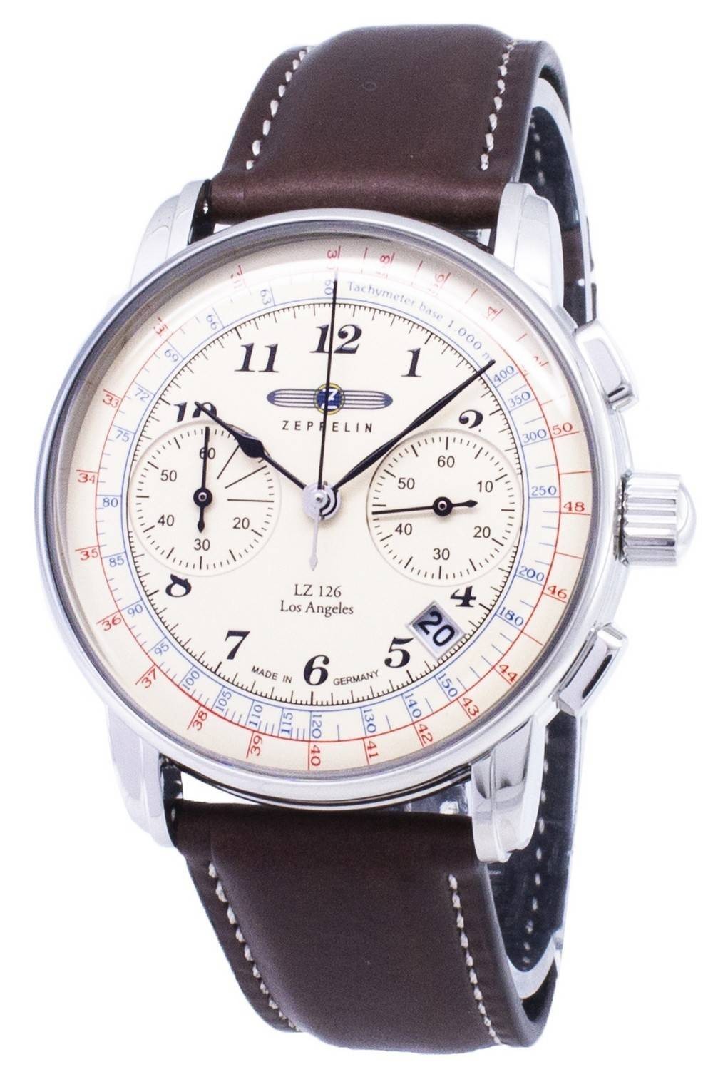 Zeppelin LZ 126 Chronograph Tachymeter Lether Strap Beige Dial Z76145 Mens Watch