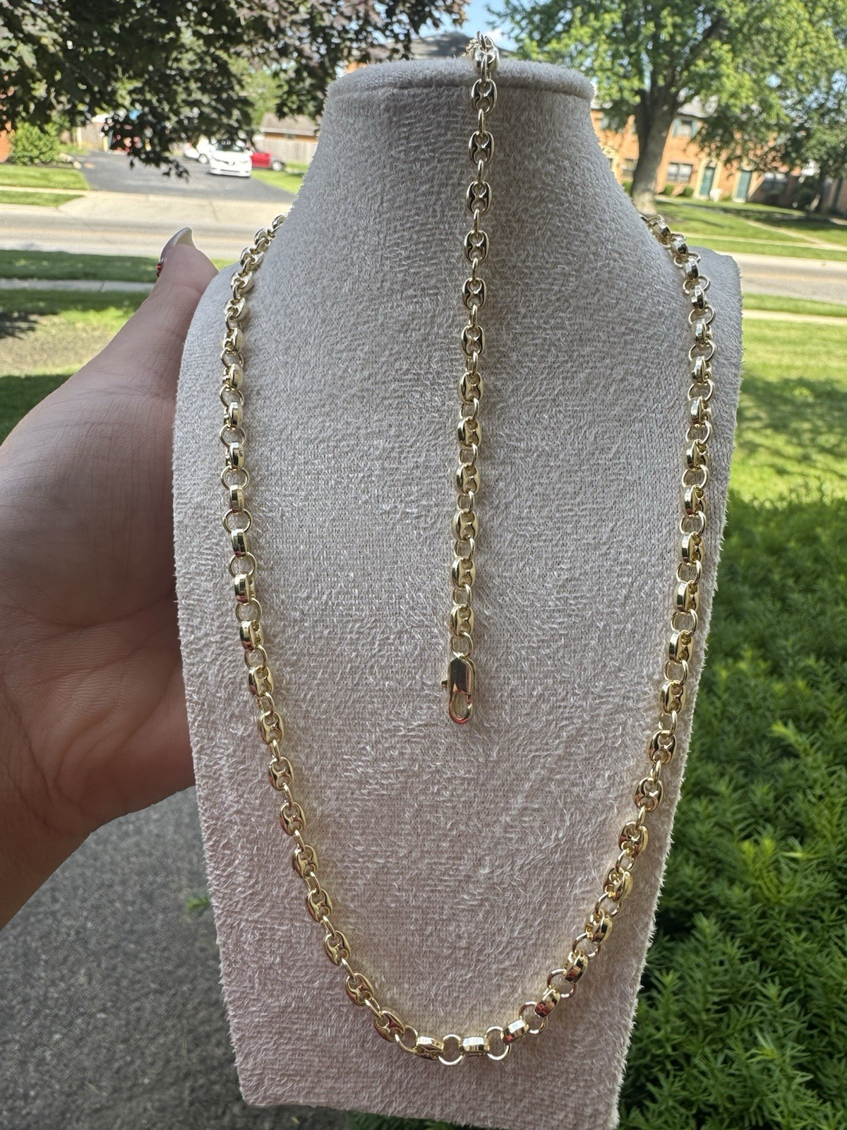 gold-plated bracelet and chain