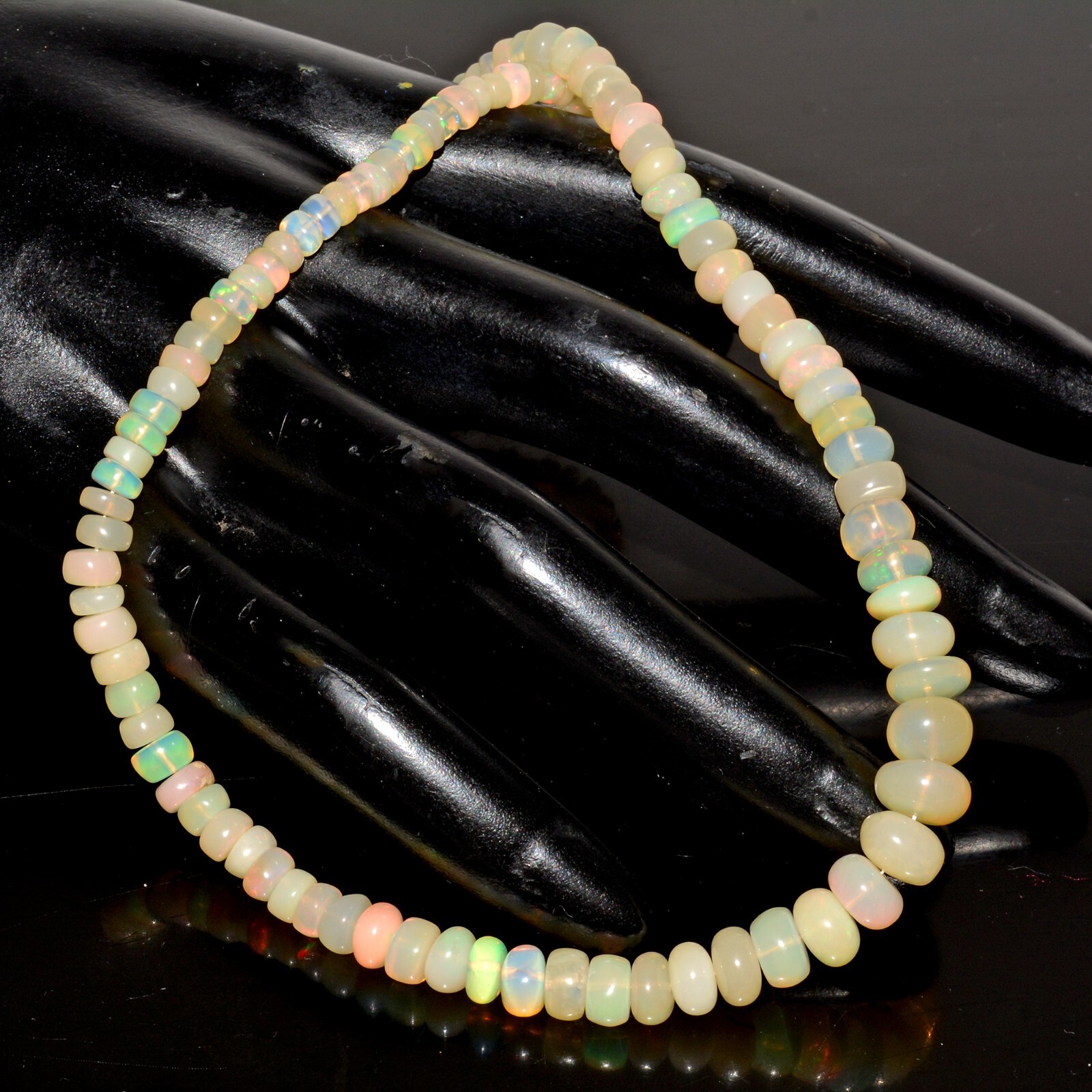 61.50 Ct Natural Untreated Rainbow Shine Ethiopian Opal Beaded Gems Stand 13″