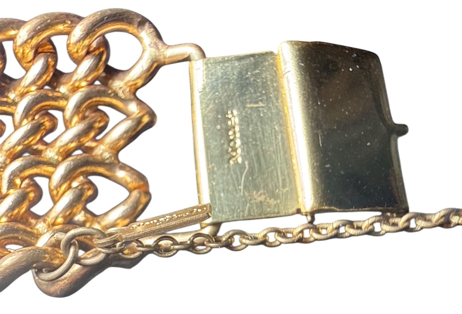 Vintage Signed Monet Gold Tone 4 Strand Chain Bracelet with safety chain 7″ EUC