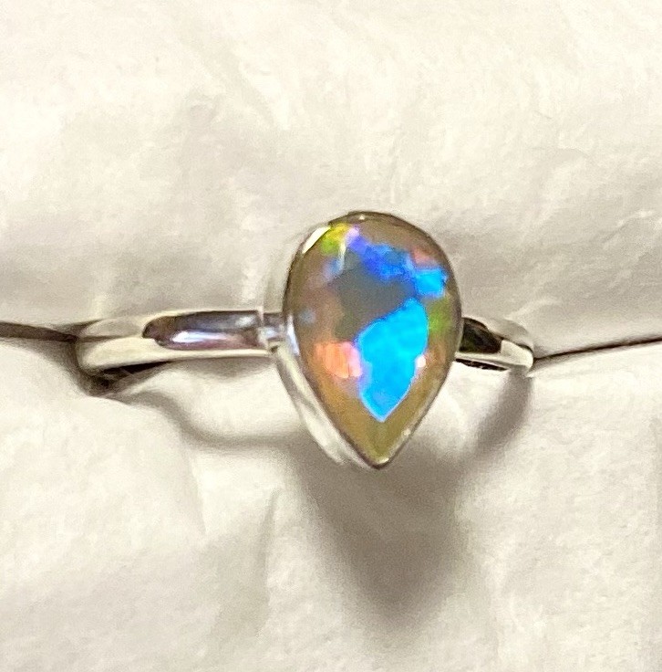Brilliant Natural Faceted Ethiopian Opal Ring 925 Sterling Silver Size 7🌹