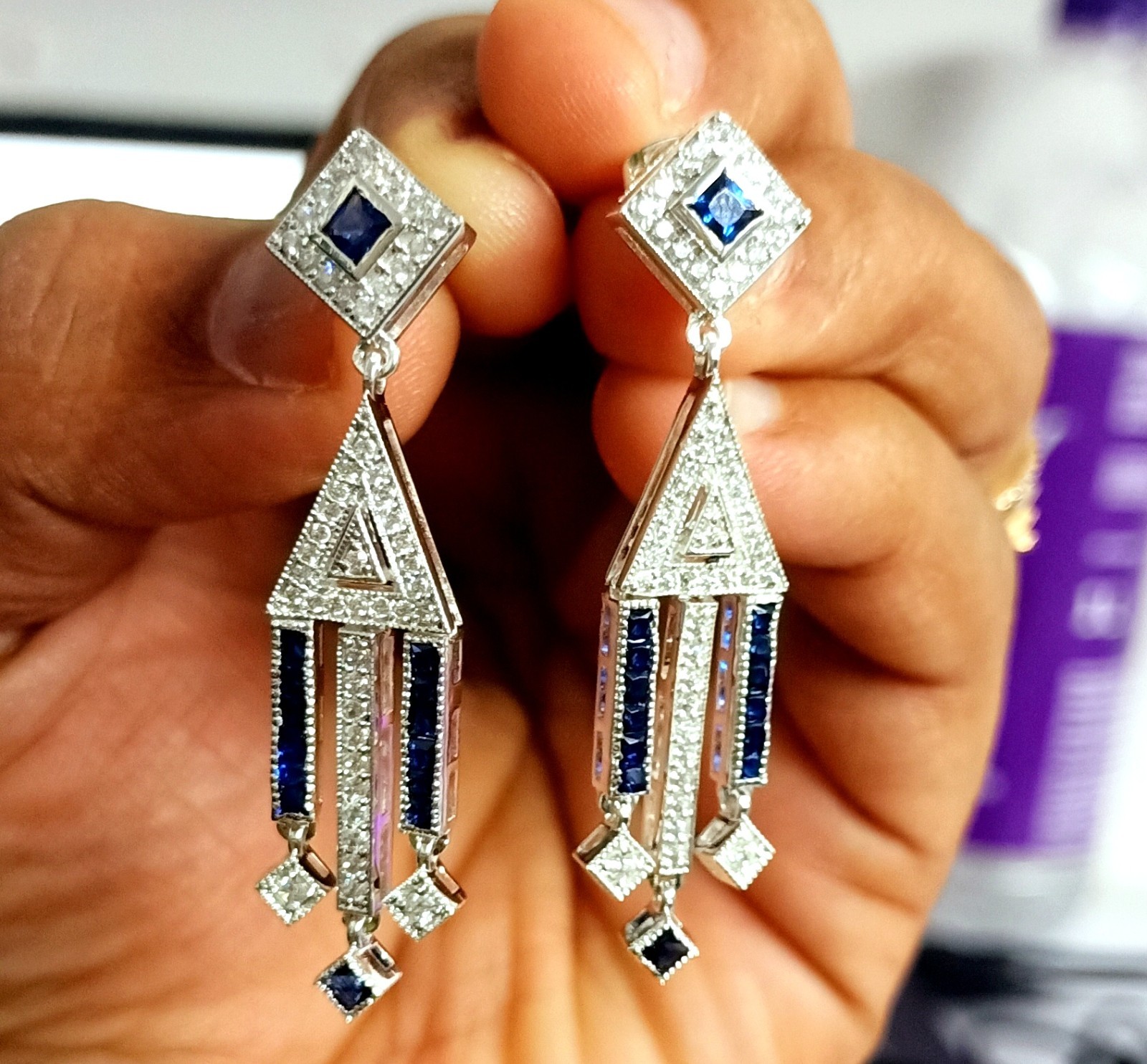 2Ct Lab Created Blue Sapphire Drop & Dangle Earrings 14K White Gold Plated