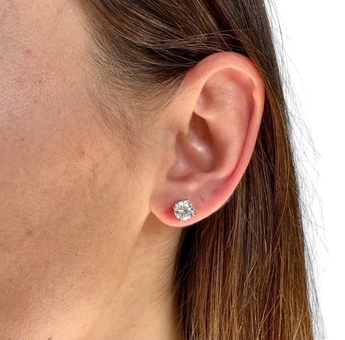 2.00 Ct Round Cut Certified Lab Grown VS1/E 14k Solid White Gold Stud Earrings