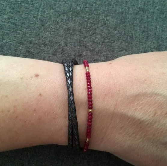 Ruby Crystal Gemstone Dainty Bracelet Minimalist Healing 2 mm Faceted Beads